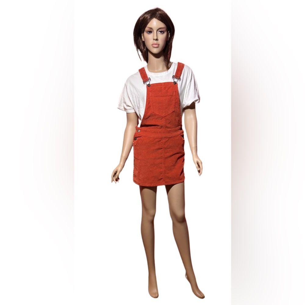 True Craft Burnt Orange Mini Corduroy Overall Dress